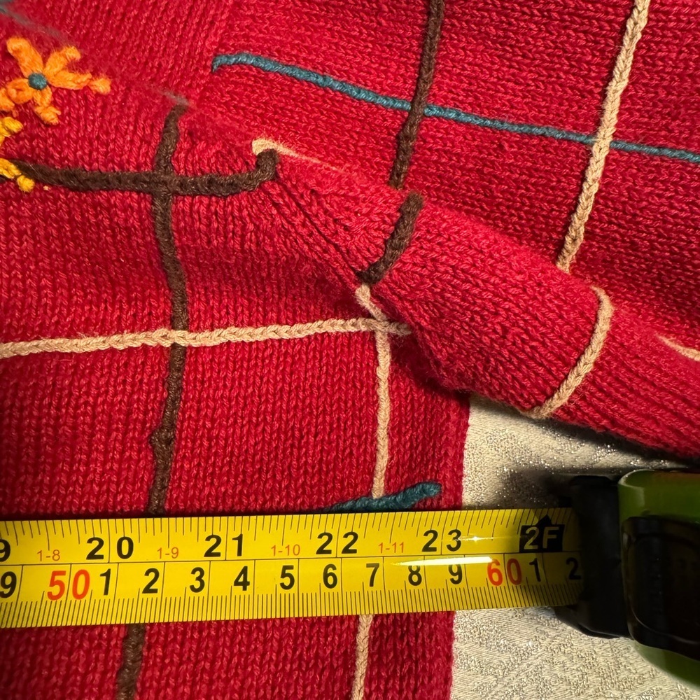 Alfred Dunner Red Floral Embroidered Plaid Button Up Knit Cardigan Grannycore LG - Picture 5 of 11
